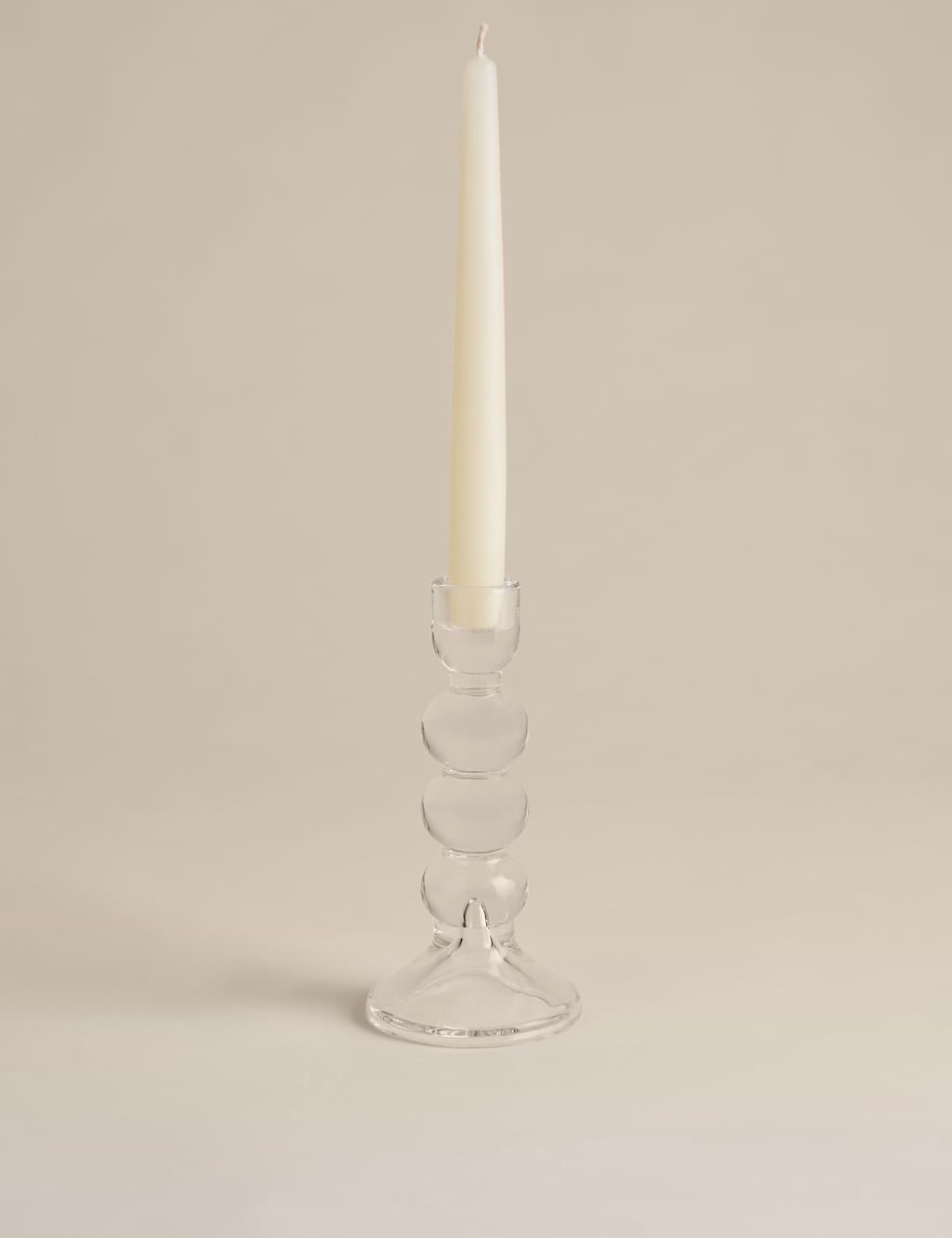 M&S Tall Glass Bobble Dinner Candle Holder - Clear