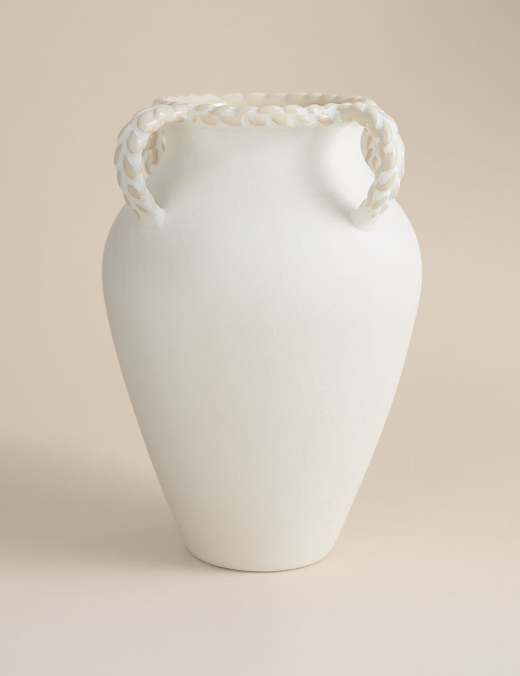 M&S Large Twist Handle Ceramic Vase - Soft White