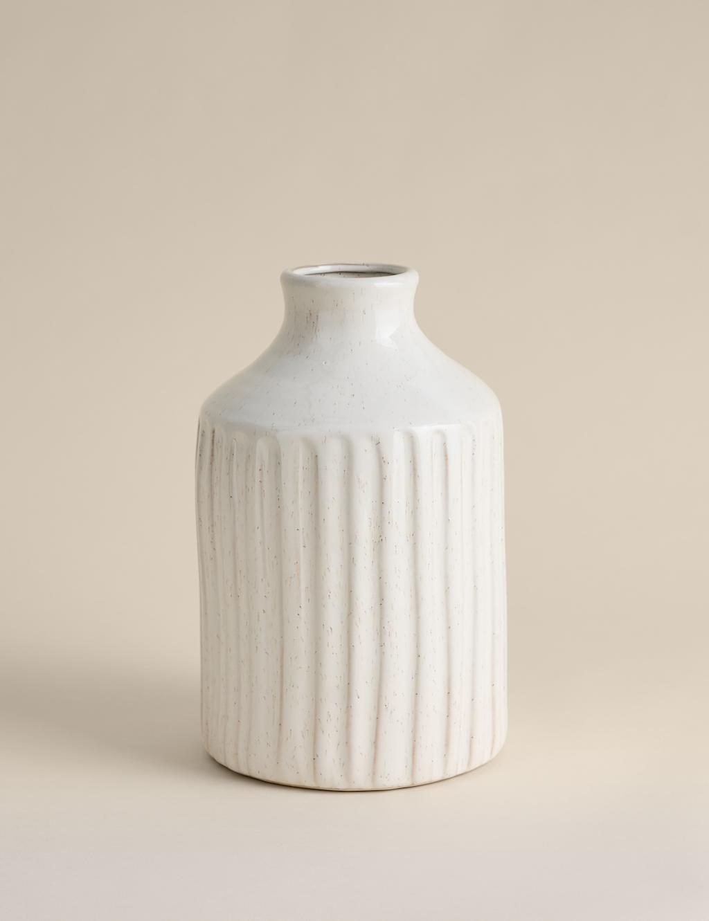 M&S Tall Ridged Ceramic Vase - Soft White