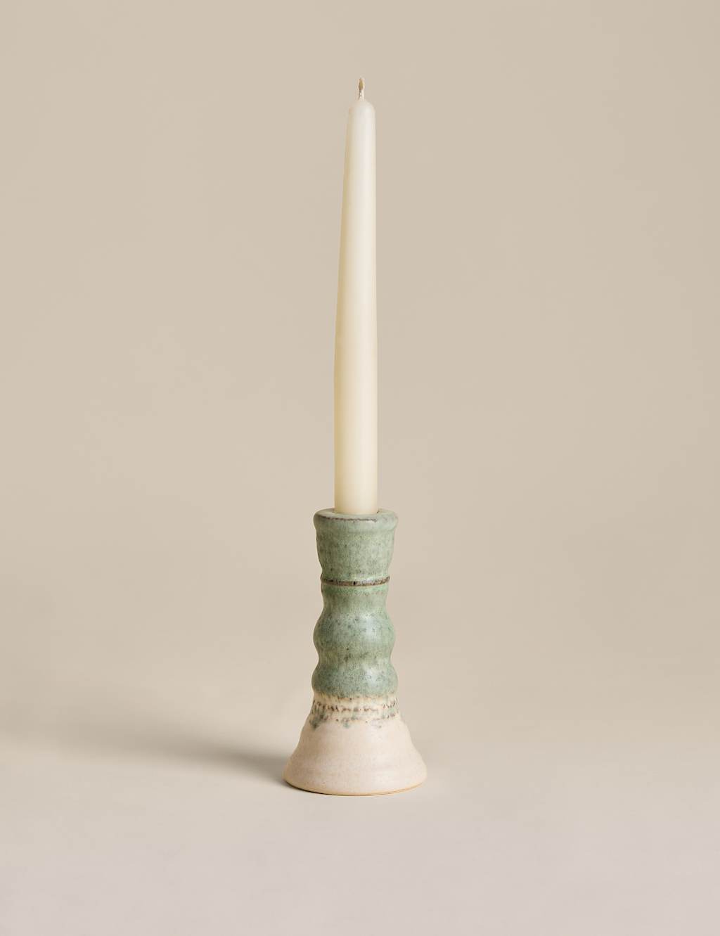 M&S Rounded Dinner Candle Holder - Green