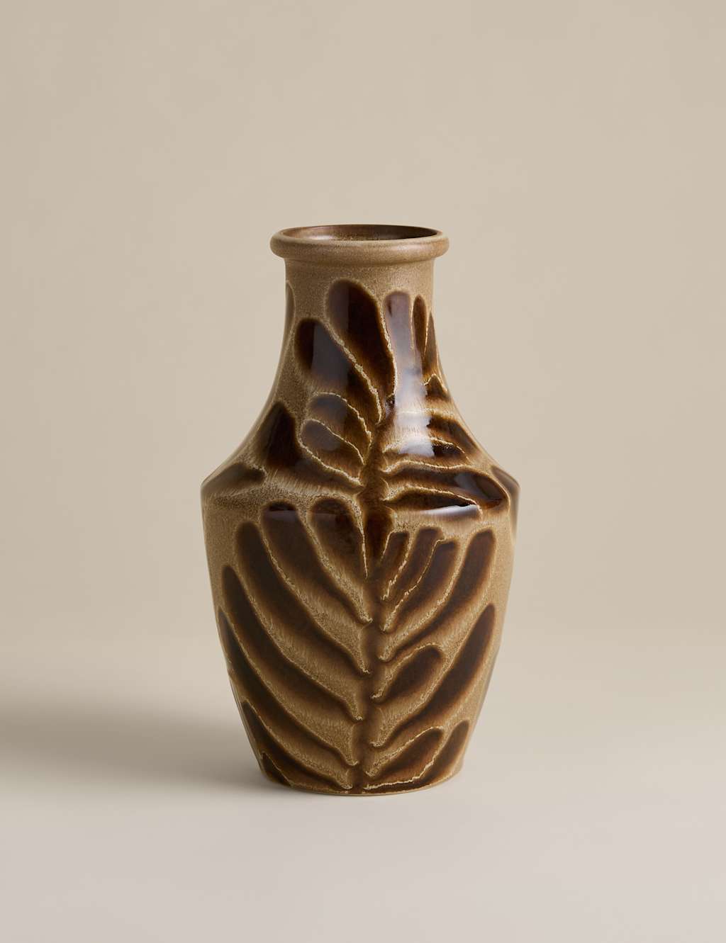 M&S Reactive Leaf Ceramic Vase - Brown
