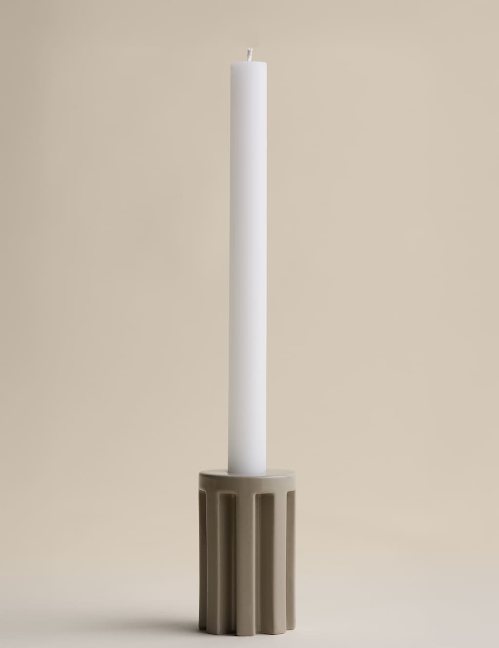 M&S X Kelly Hoppen Ridge Dinner Candle Holder - Taupe