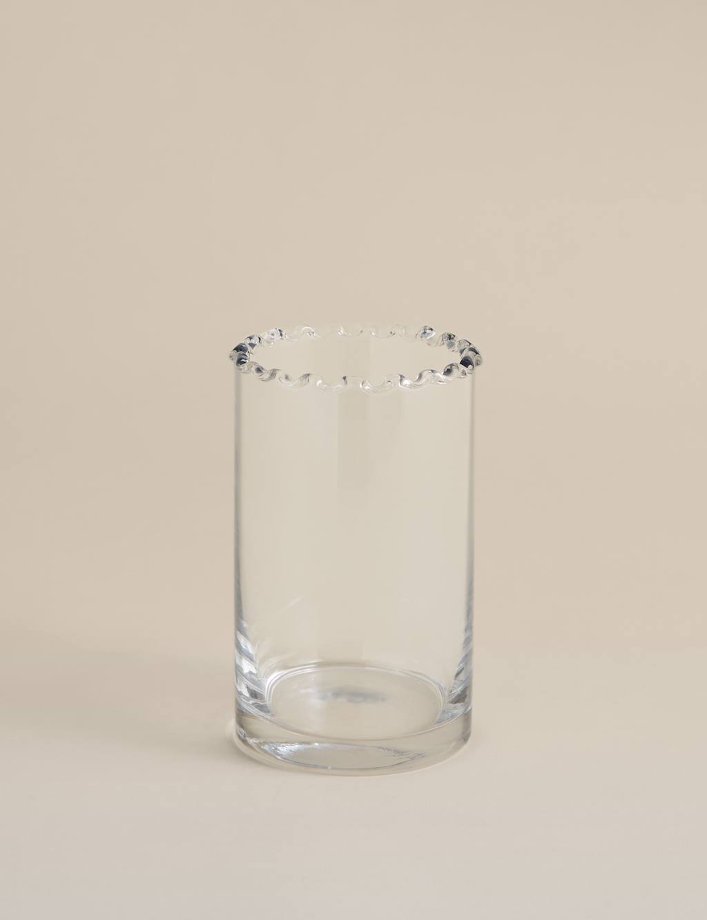 M&S Small Cylinder Frill Top Glass Vase - Clear