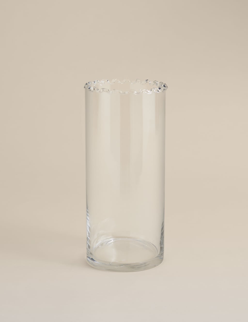 M&S Medium Cylinder Frill Top Glass Vase - Clear