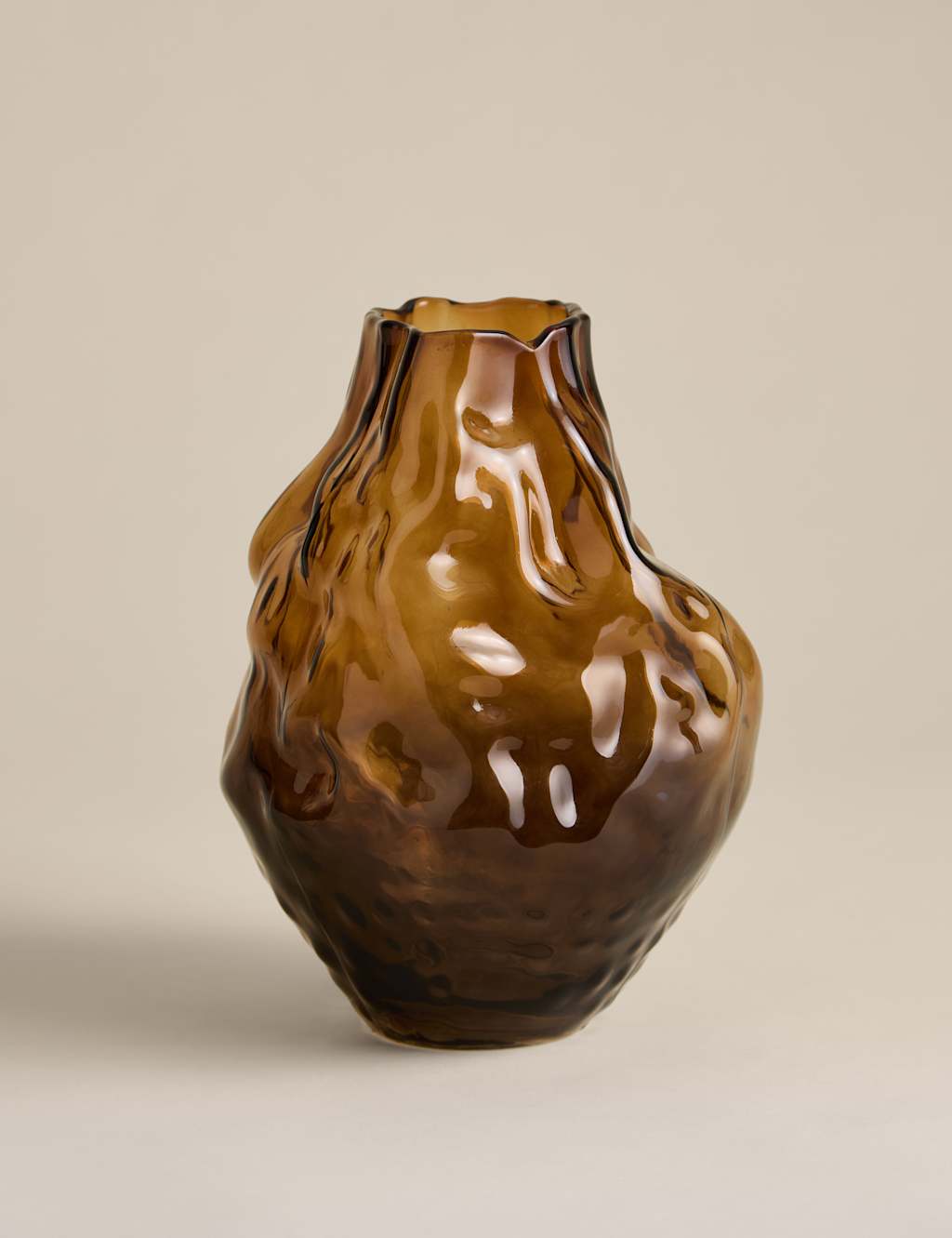 M&S Medium Irregular Smoked Glass Vase - Brown
