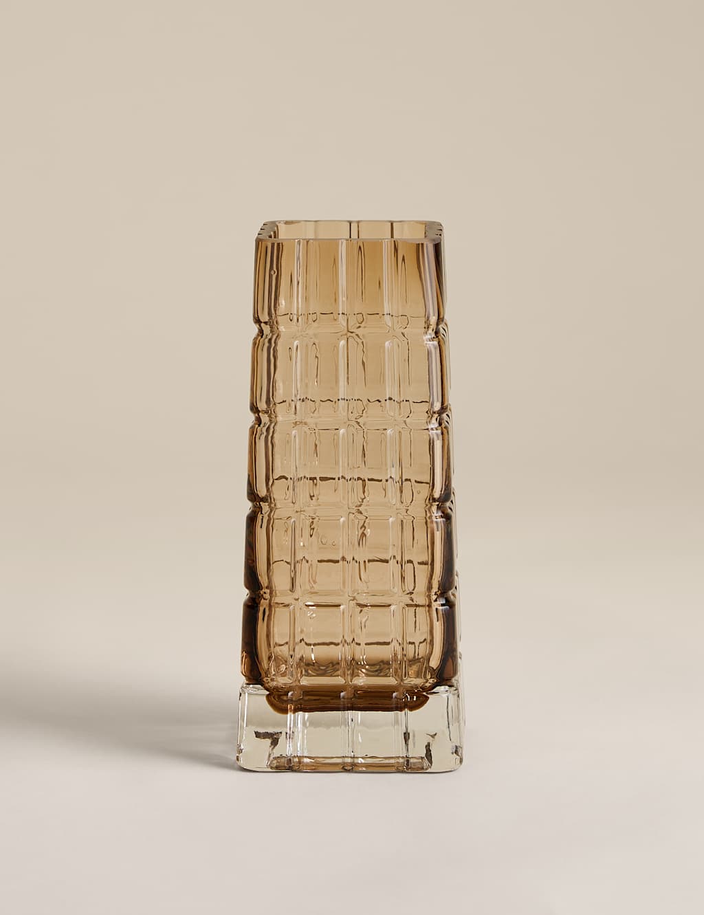 M&S Rectangular Textured Tinted Glass Vase - Brown