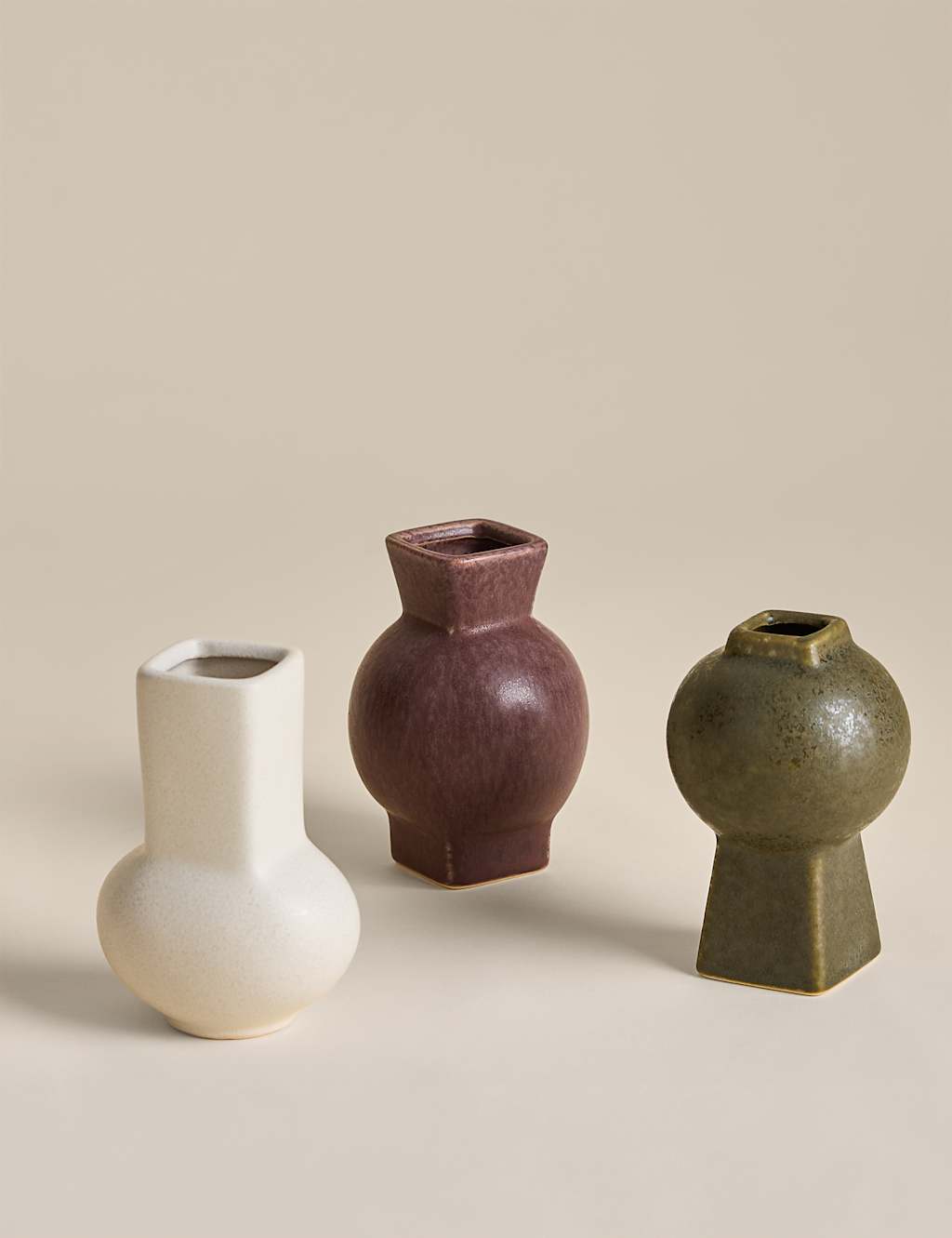 M&S Set of 3 Glazed Ceramic Vases - Multi