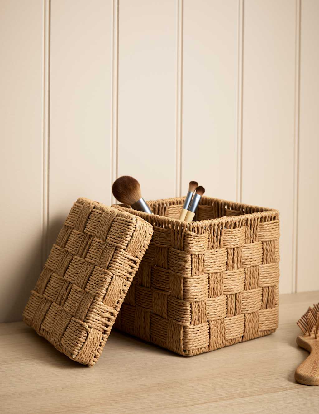 M&S Woven Jute Small Square Storage Box Natural