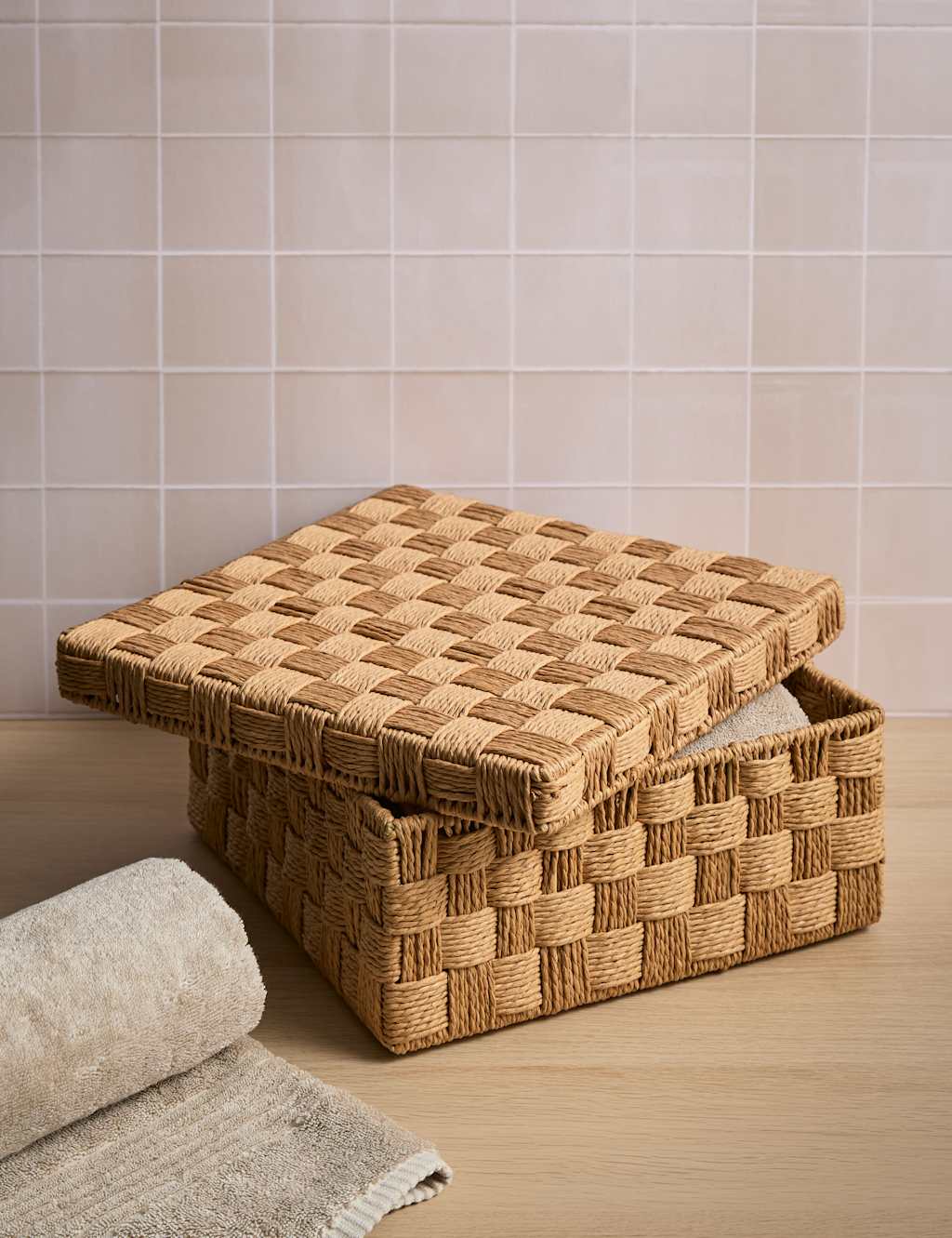 M&S Woven String Medium Square Storage Box Natural