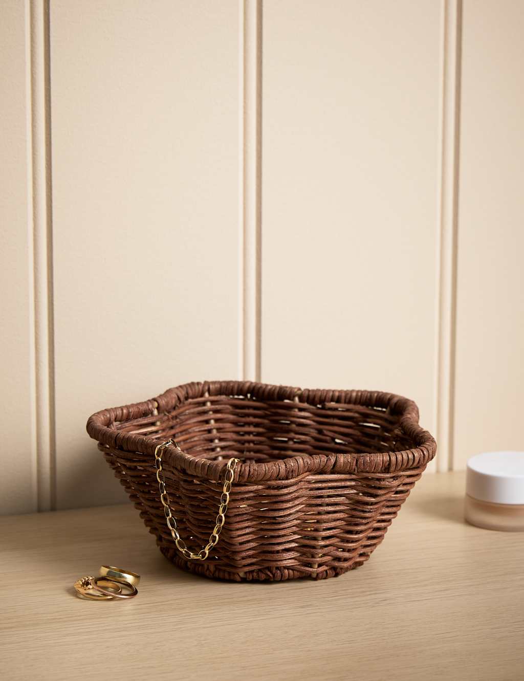 M&S Small Scallop Rattan Trinket Bowl Brown