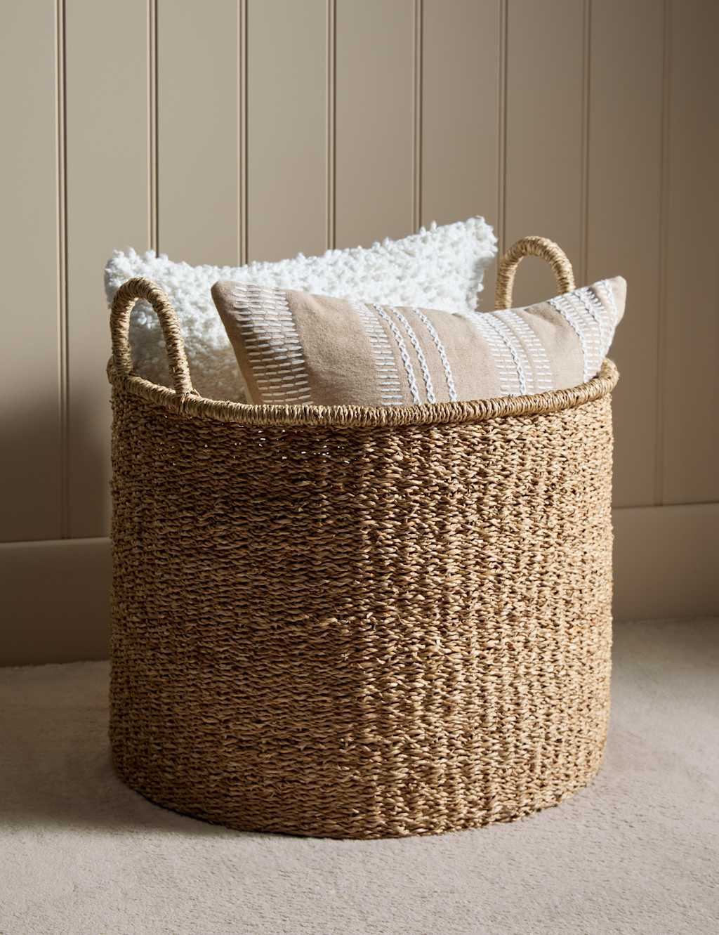 M&S Seagrass Large Round Tall Storage Basket Natural