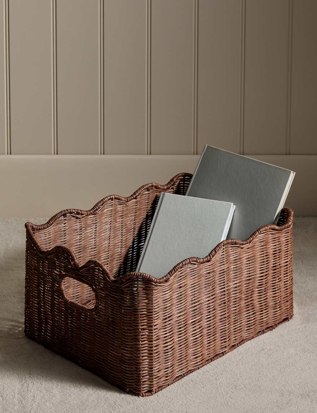 M&S Rattan Scallop Rectangular Basket Brown
