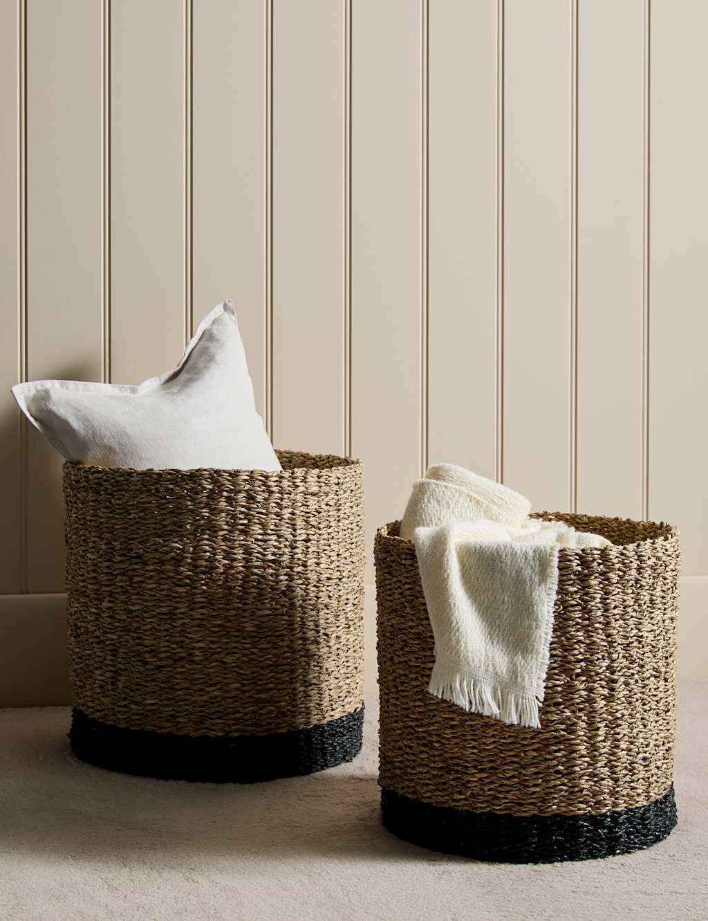 M&S Set of 2 Raffia & Seagrass Large Baskets Natural