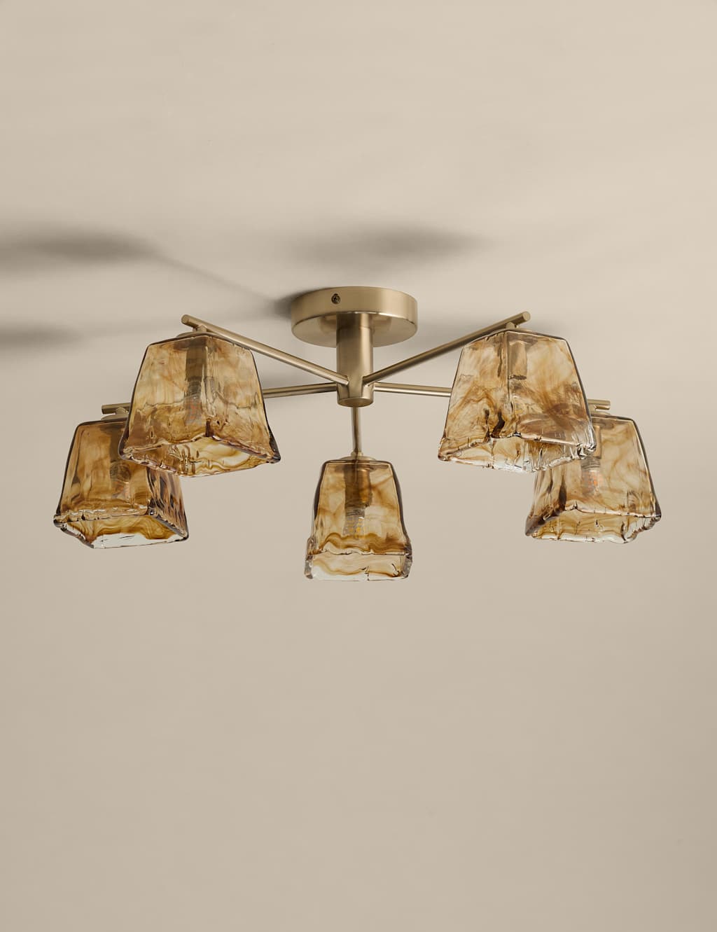 M&S Glass 5 Light Flush Ceiling Light - Brown