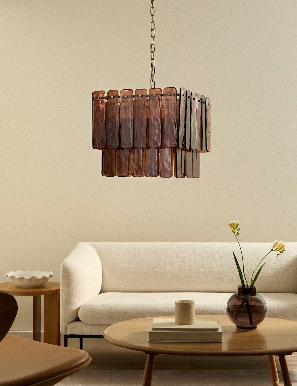M&S Glass 2 Tier Square Pendant Light - Brown