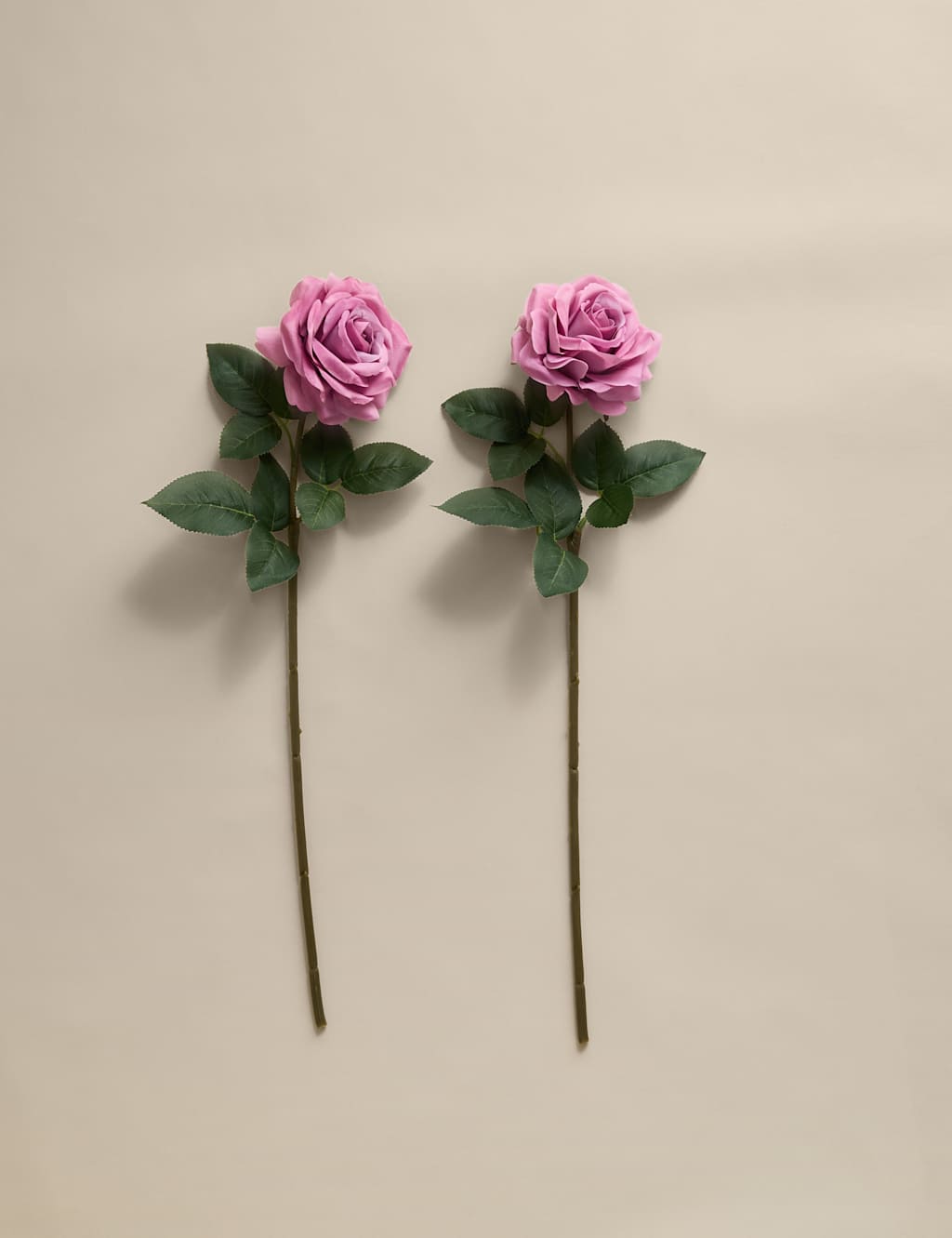 Moss & Sweetpea Set of 2 Artificial Real Touch Rose Single Stems Pink