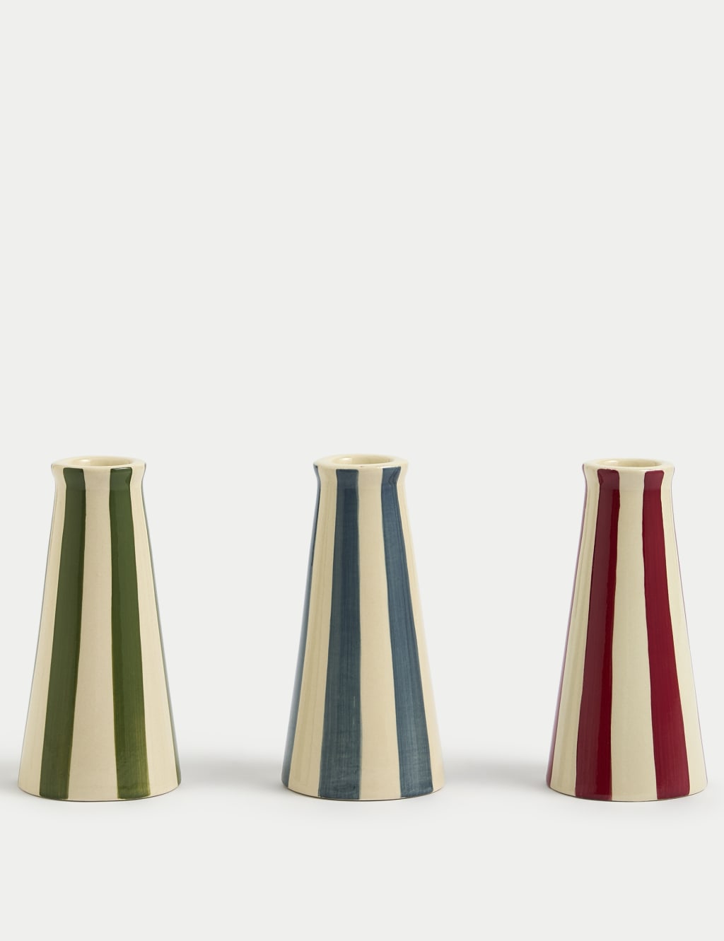 Set of 3 Striped Ceramic Dinner Candle Holders