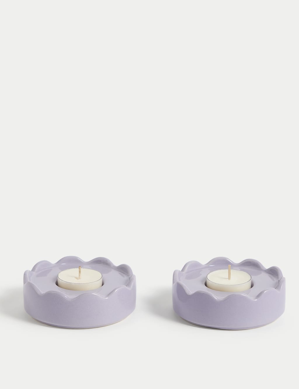 Set of 2 Scalloped Ceramic Tealight Holders