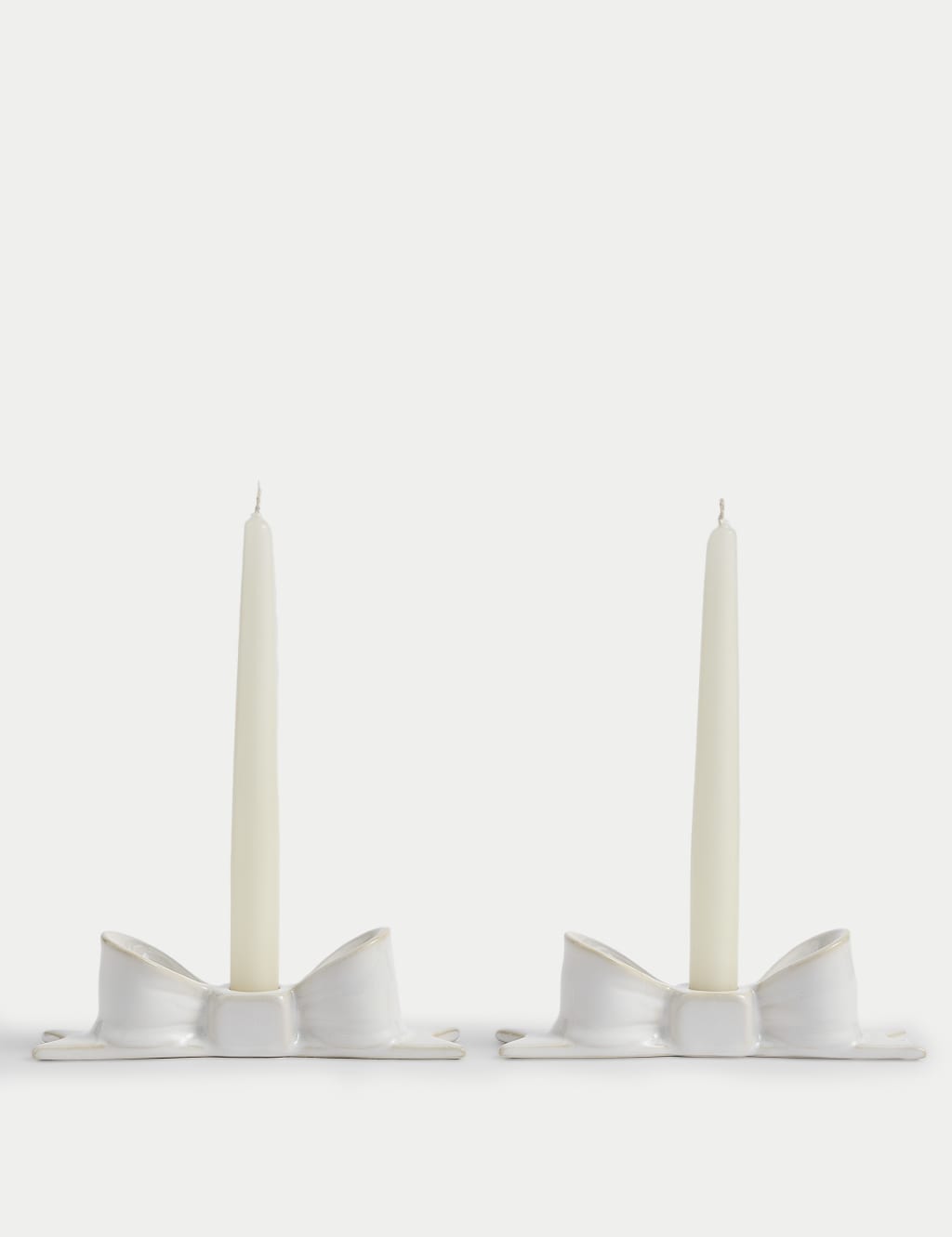2pk Bow Ceramic Dinner Candle Holders