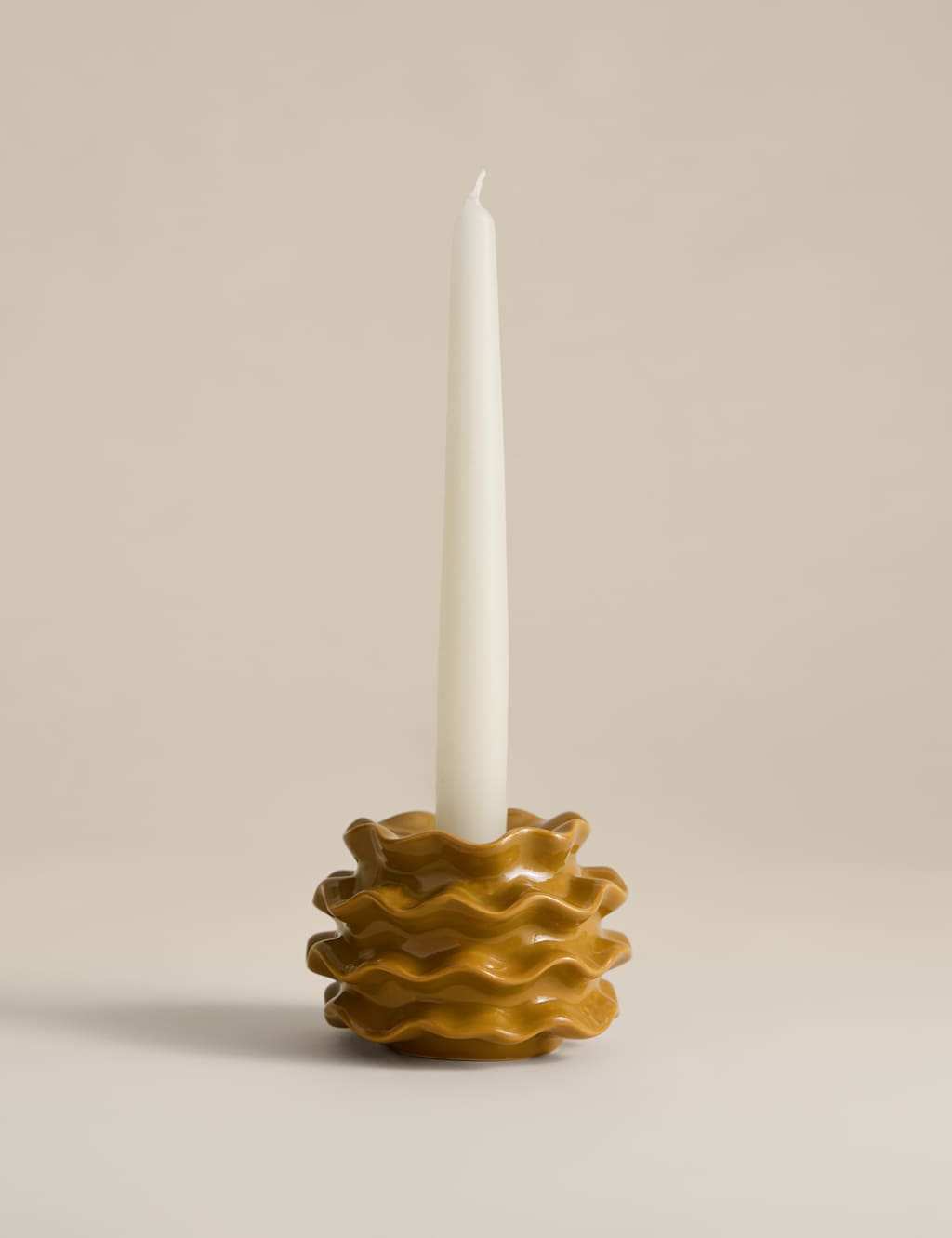 M&S Frill Ceramic Tealight Holder Ochre