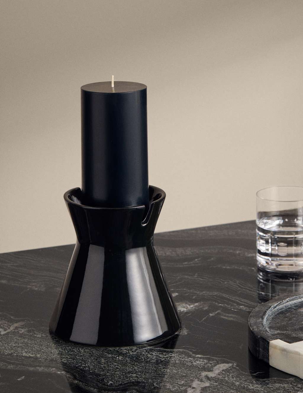 M&S X Kelly Hoppen Press Ceramic Pillar Candle Holder Black
