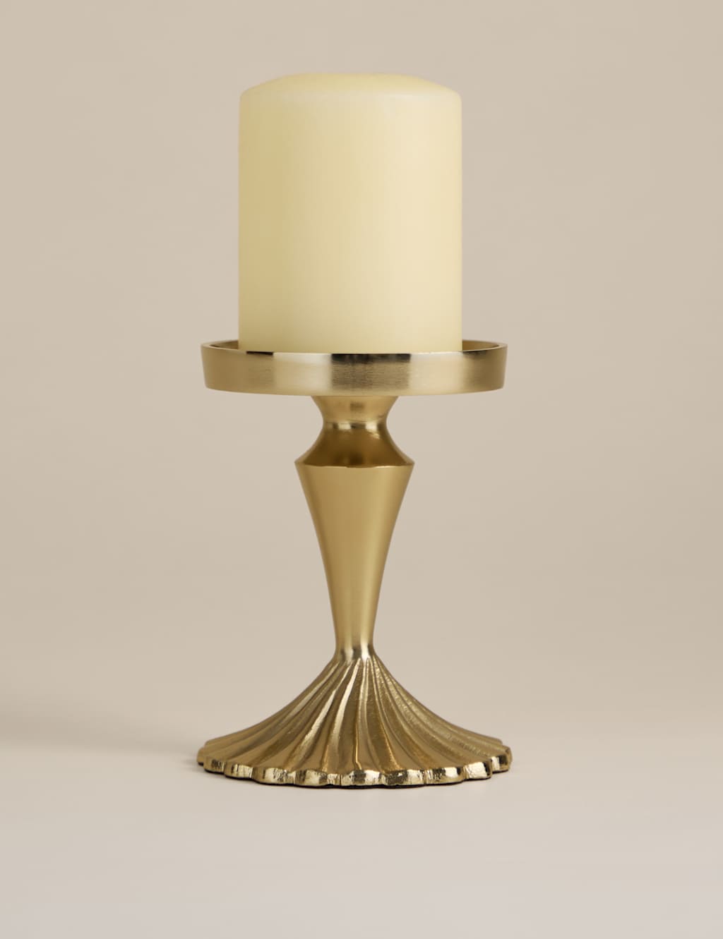 M&S Decorative Pillar Candle Holder Gold