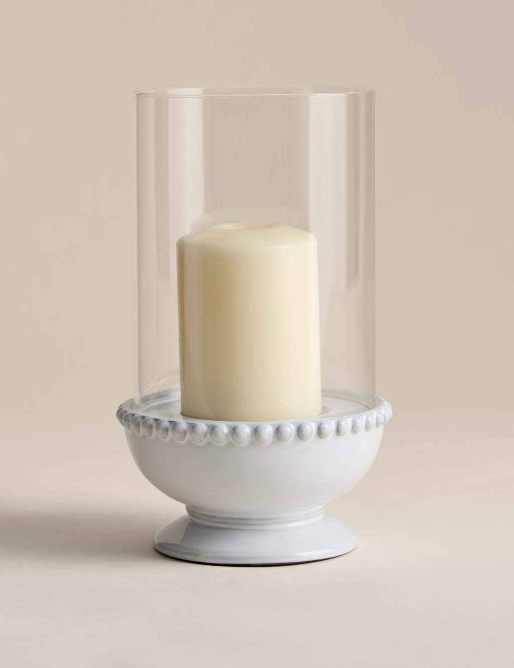M&S Bead Ceramic Hurricane Candle Holder - White