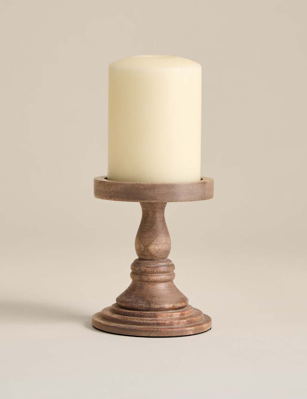 M&S Wooden Pillar Candle Holder Natural