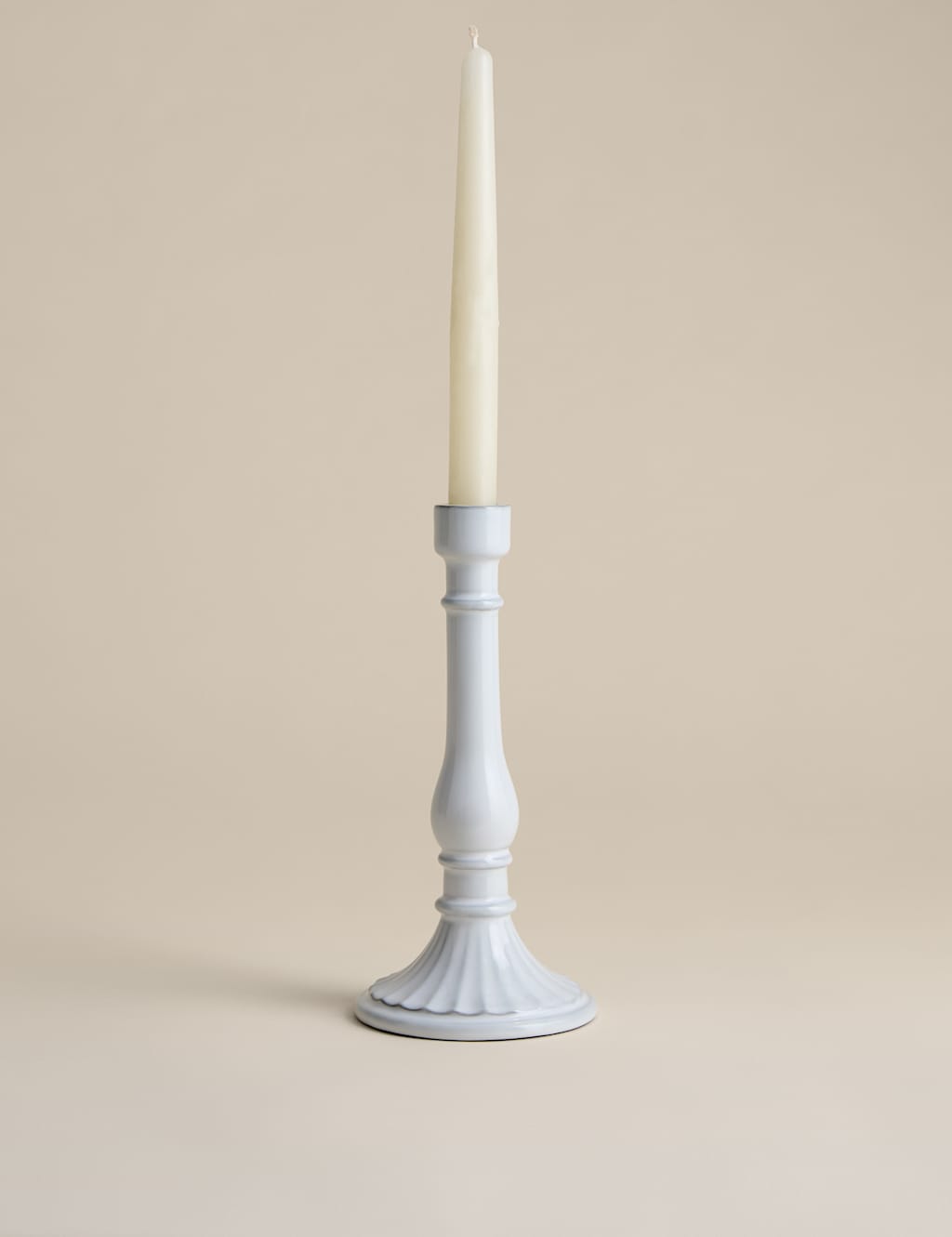 M&S Ceramic Dinner Candle Holder - White