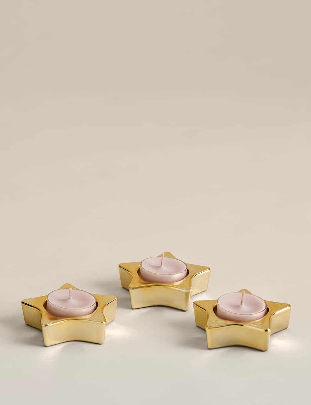 M&S Set of 3 Star Glass Tealight Holders Gold