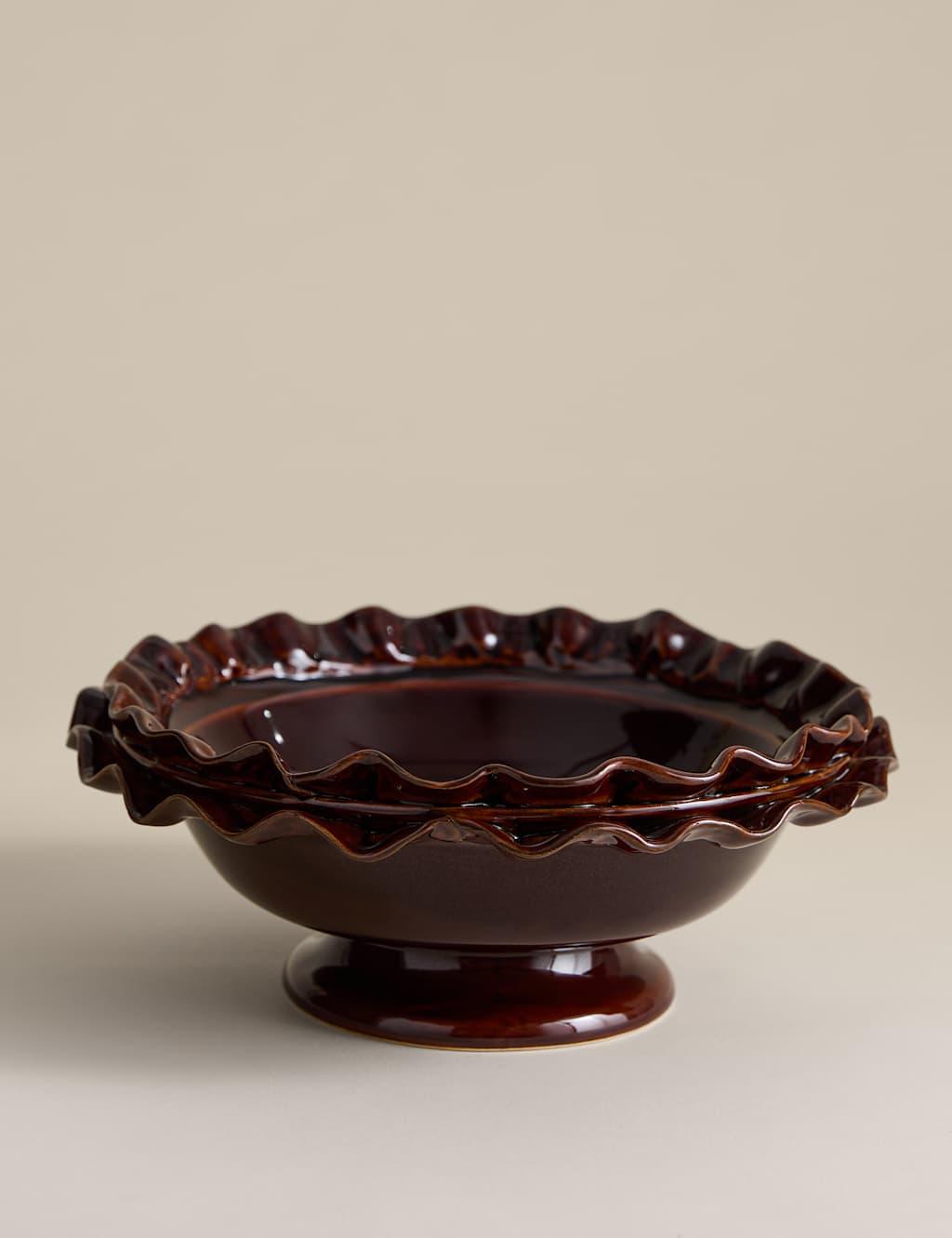 M&S Frill Footed Ceramic Centrepiece Brown