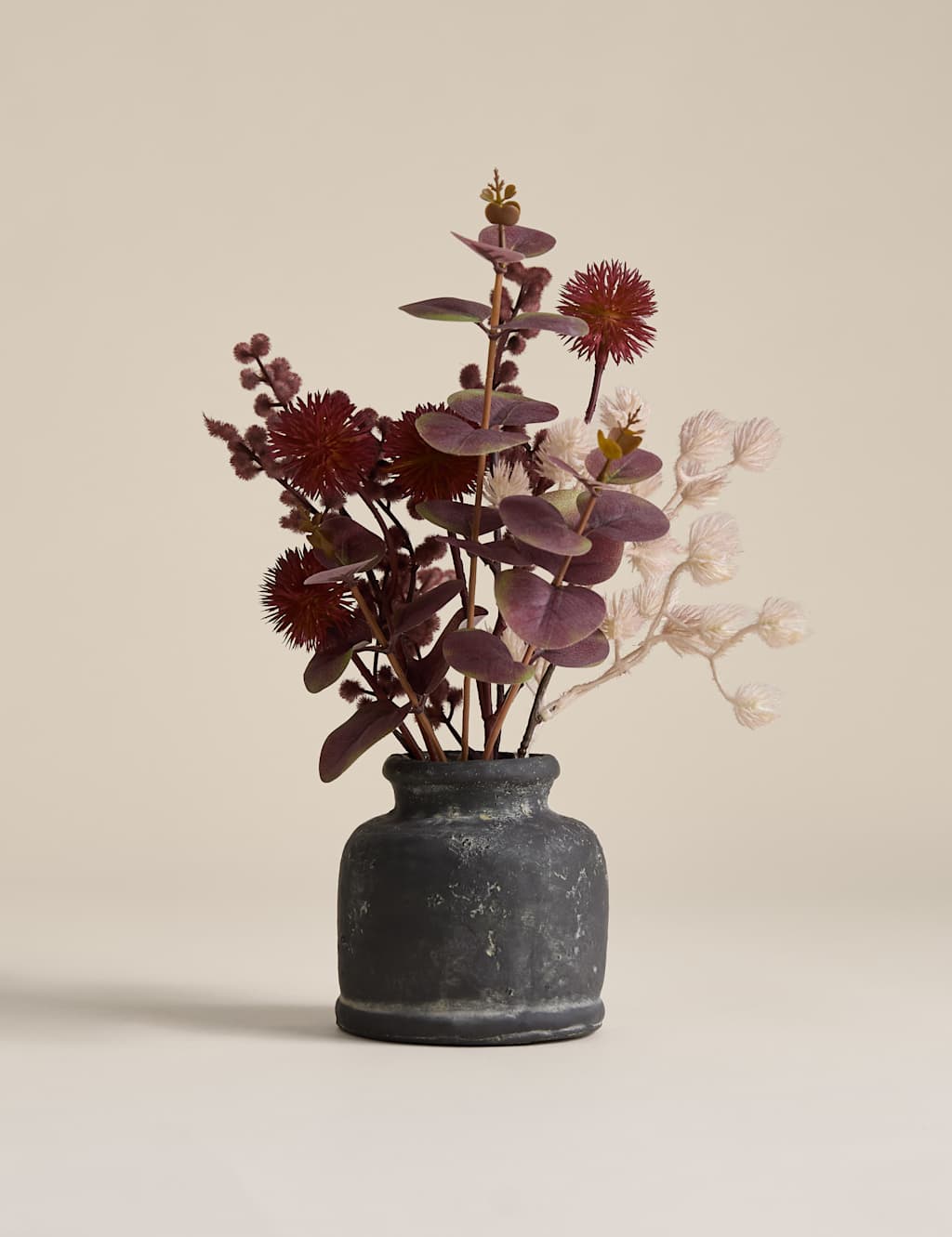 Moss & Sweetpea Artificial Dried Arrangement in Cement Pot Charcoal