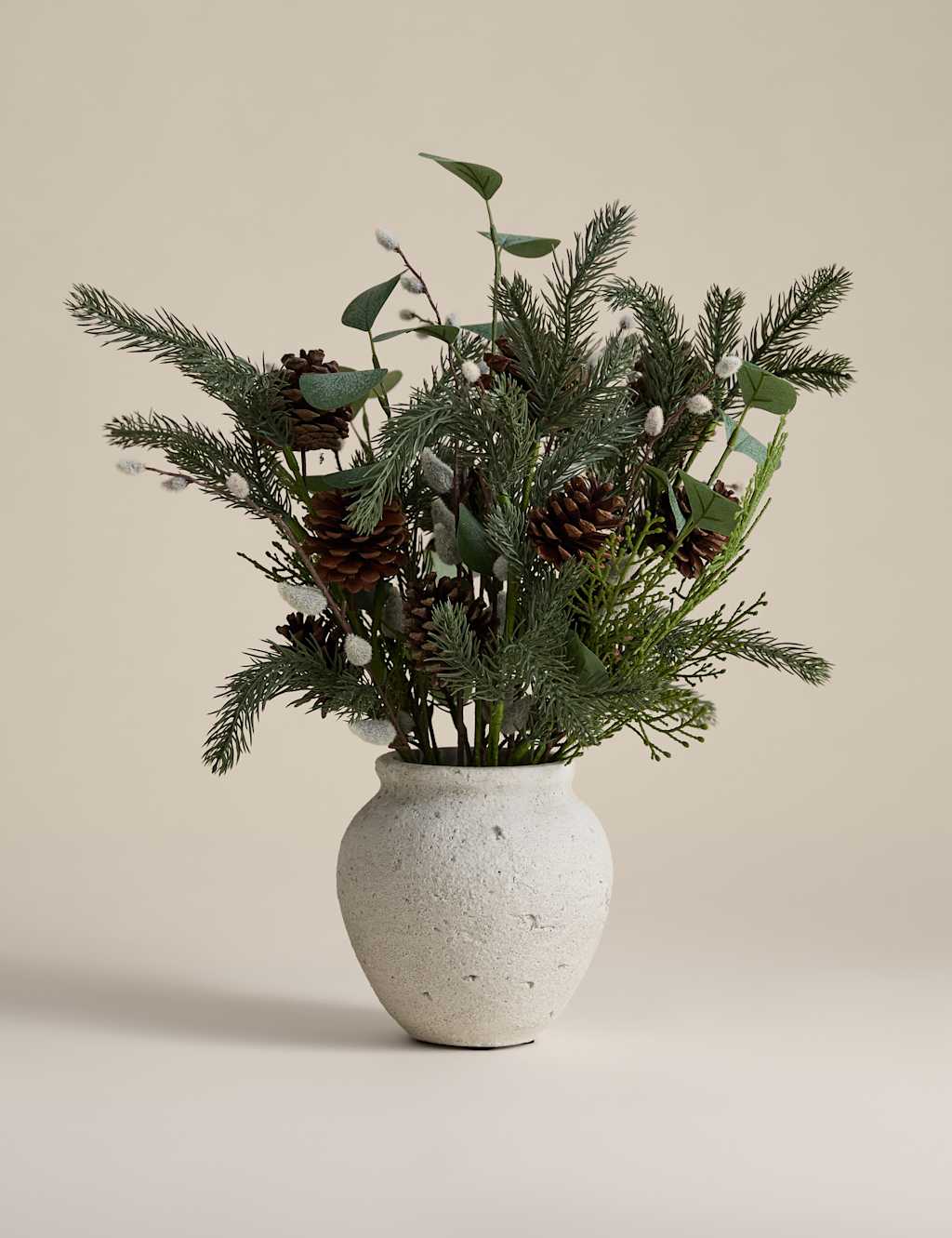 Moss & Sweetpea Artificial Winter Arrangement in Concrete Pot Grey