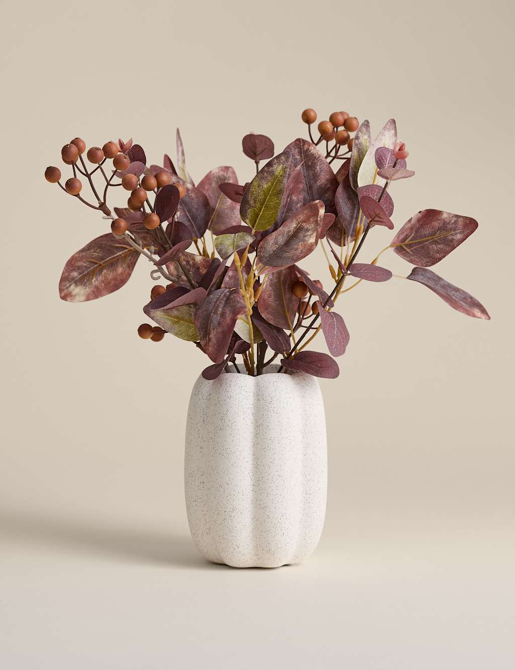 Moss & Sweetpea Artificial Autumnal Arrangement in Ceramic Pot White