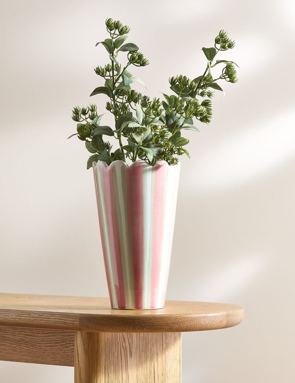 Striped Scallop Edge Ceramic Vase