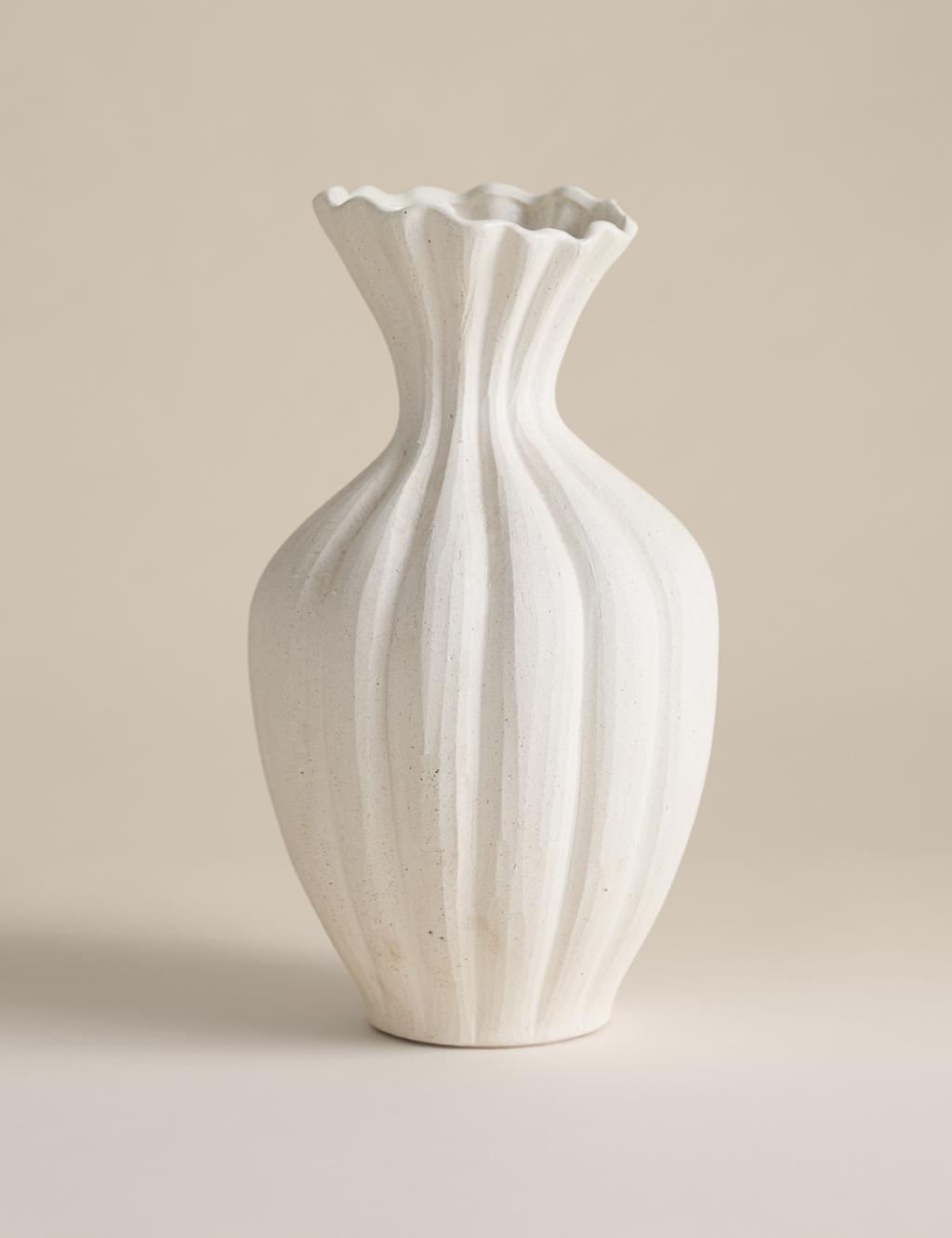 M&S Large Fluted Neck Ceramic Vase Cream