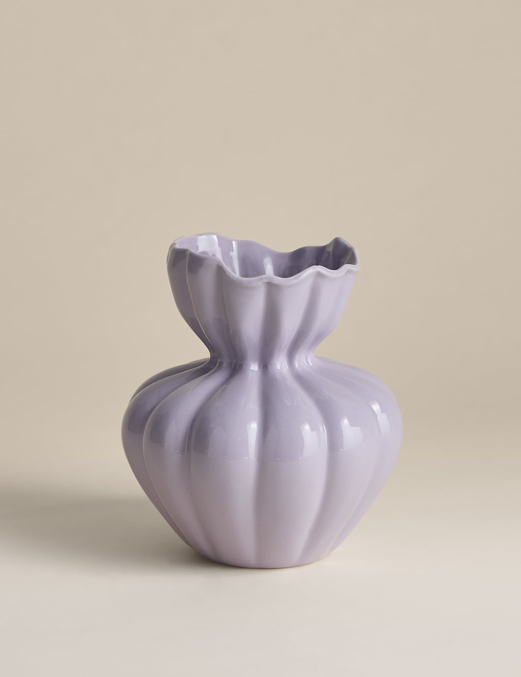 M&S Small Fluted Neck Ceramic Vase Lilac Shell