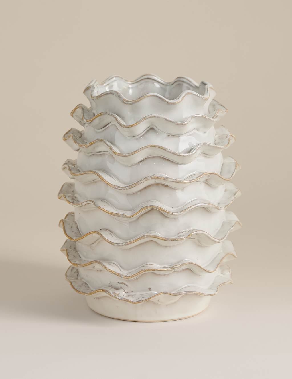 M&S Large Frill Ceramic Vase White Mix