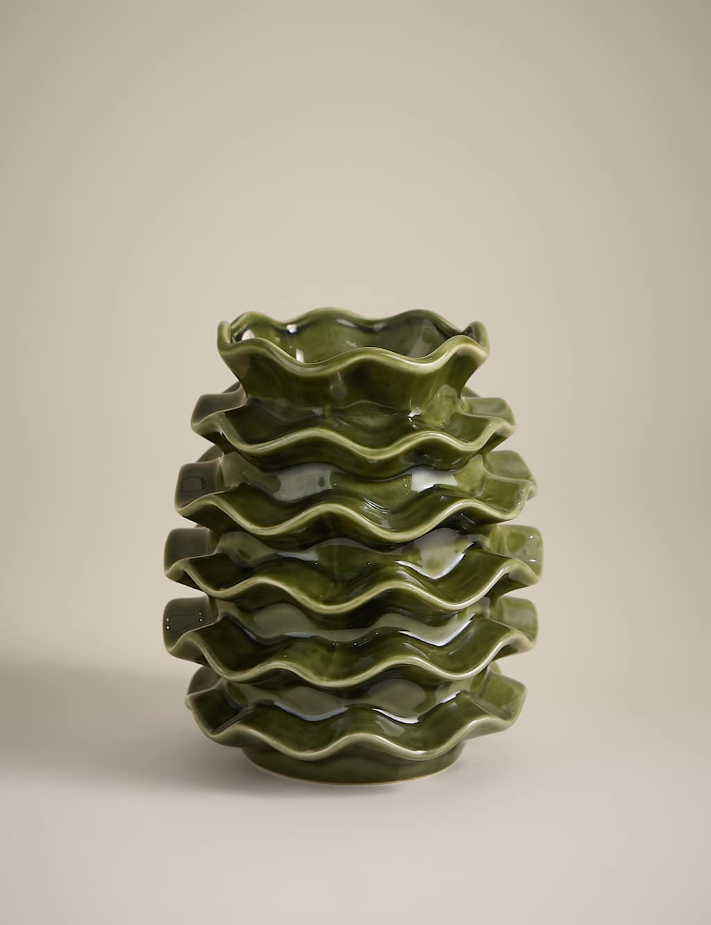 M&S Medium Frill Ceramic Vase Green