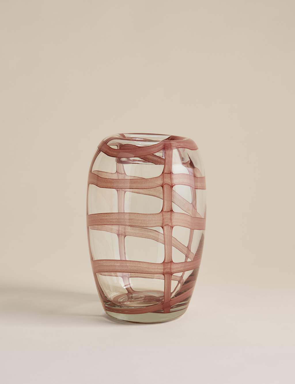 M&S Small Checked Glass Vase Red