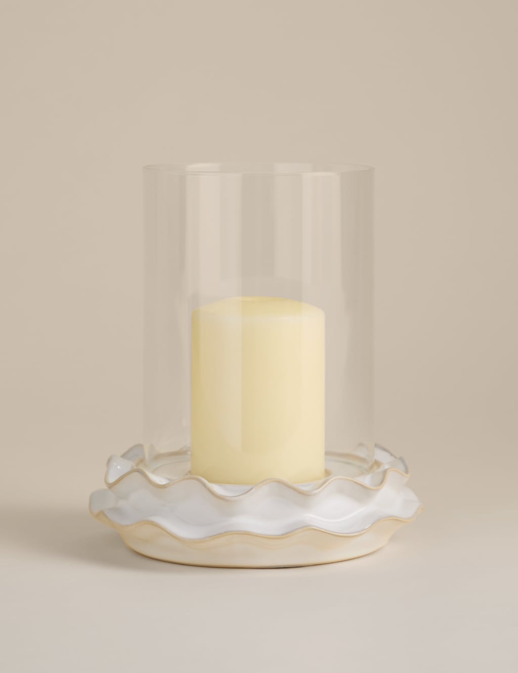 M&S Frill Ceramic Hurricane Candle Holder White