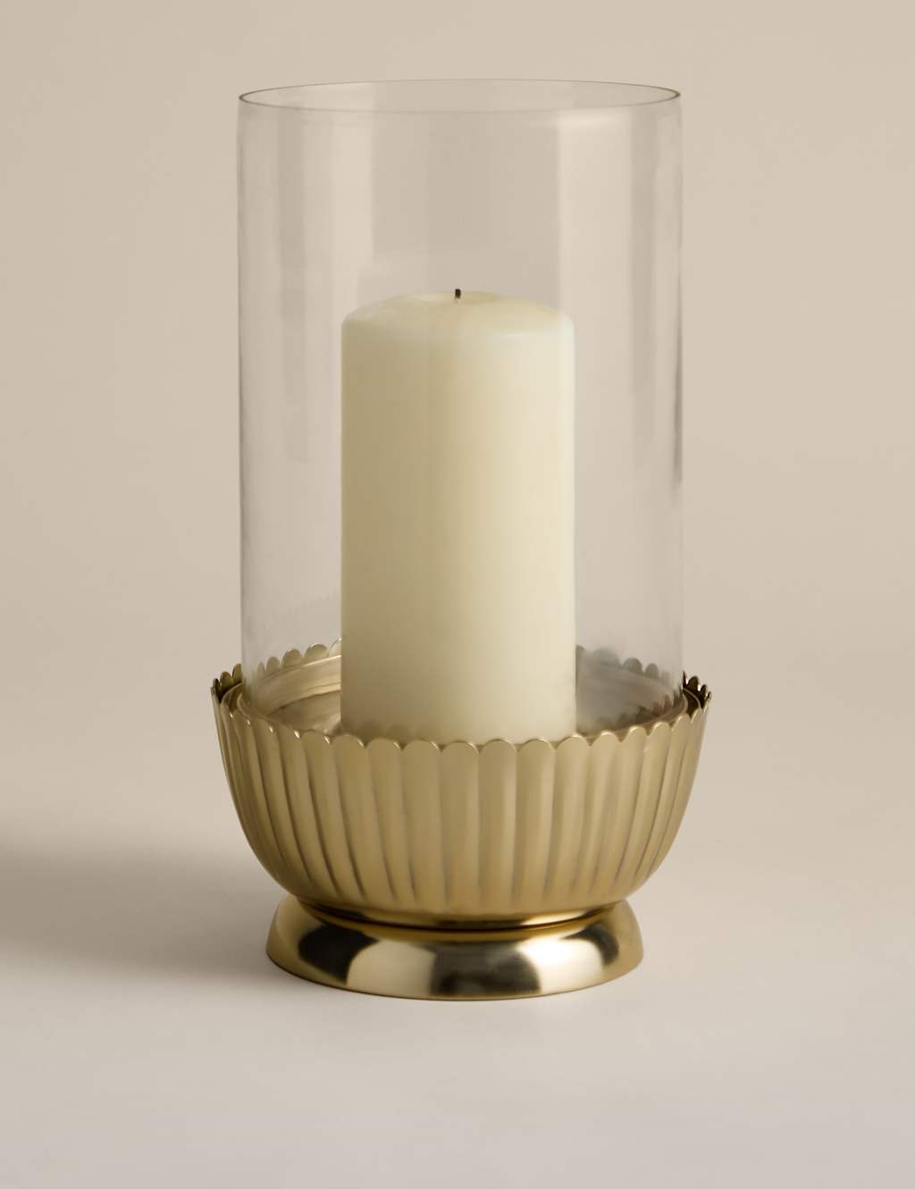 M&S Scallop Metal Hurricane Candle Holder Gold