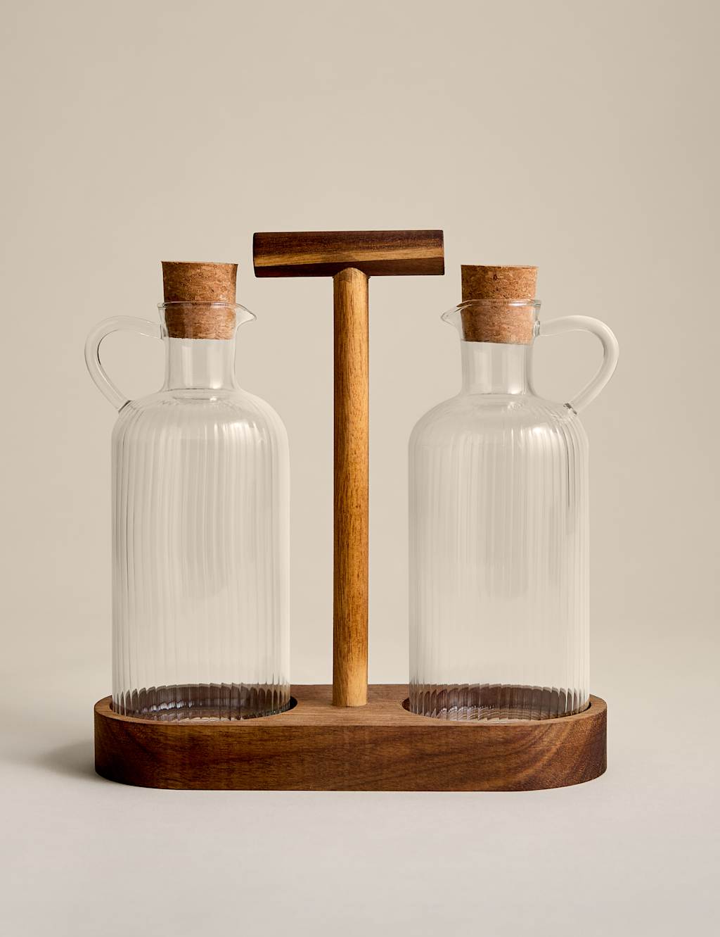 M&S Set of 2 Glass Oil Pourers with Caddy - Clear