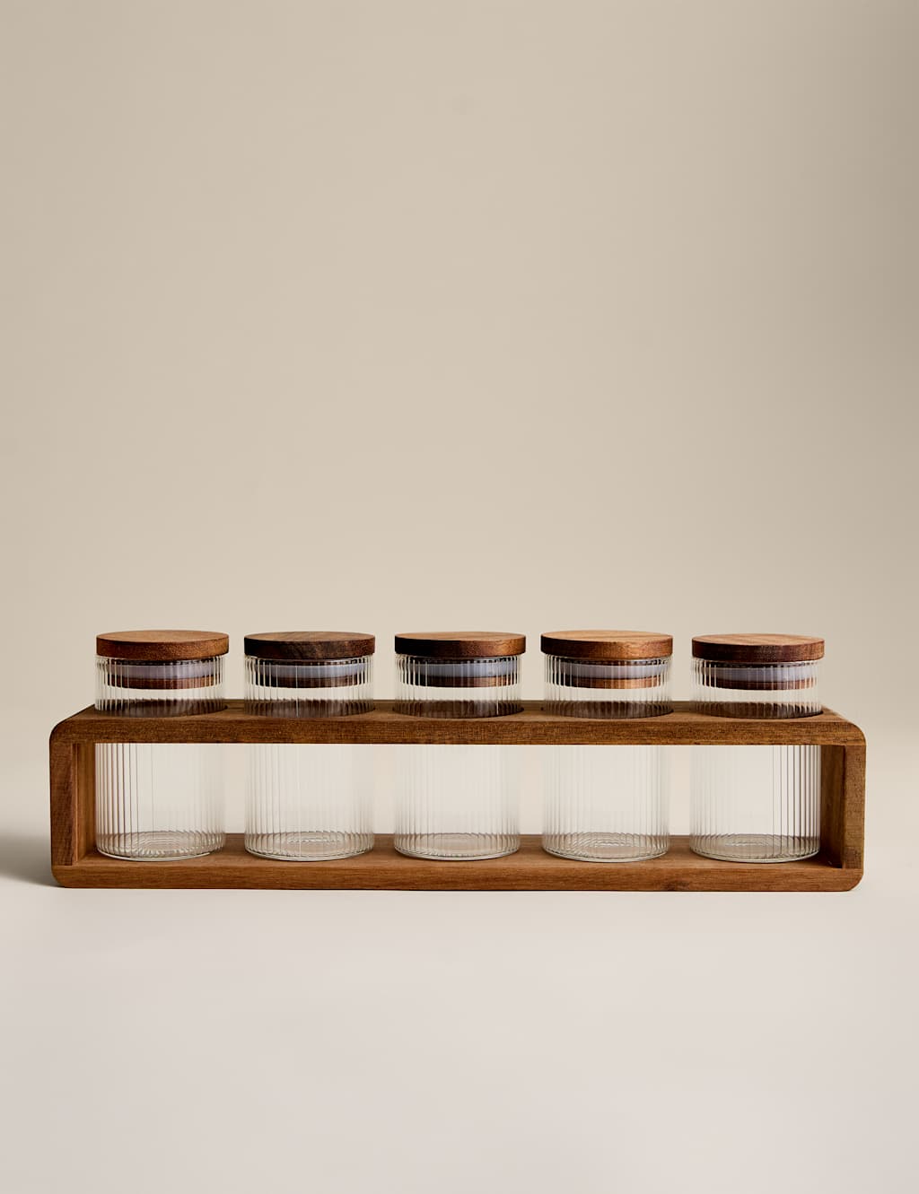 M&S Set of 5 Ribbed Glass Spice Jars Clear