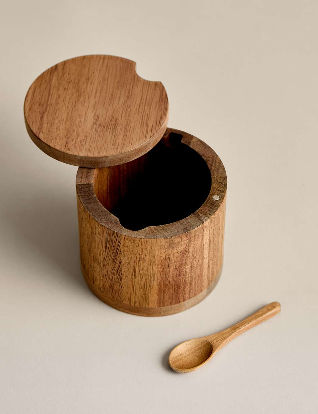M&S Wooden Pot with Spoon - Natural