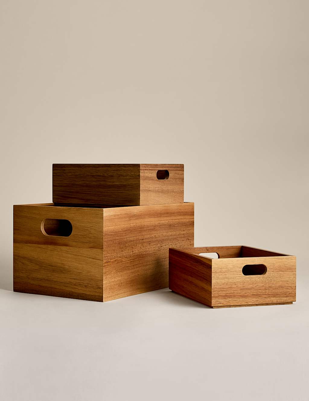 M&S Set of 3 Wooden Stacking Boxes - Natural