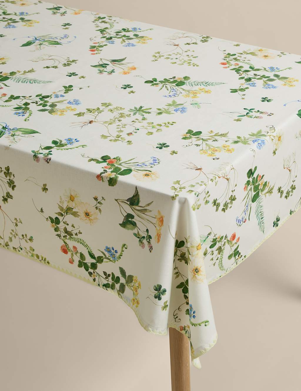M&S Cotton with Linen Floral Tablecloth - Green Mix