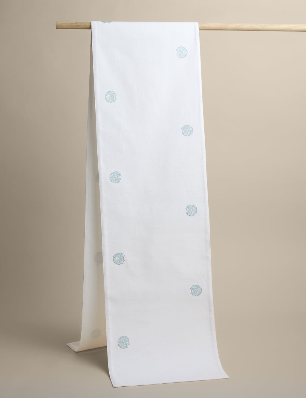 M&S Pure Cotton Shell Embroidered Table Runner Blue Mix