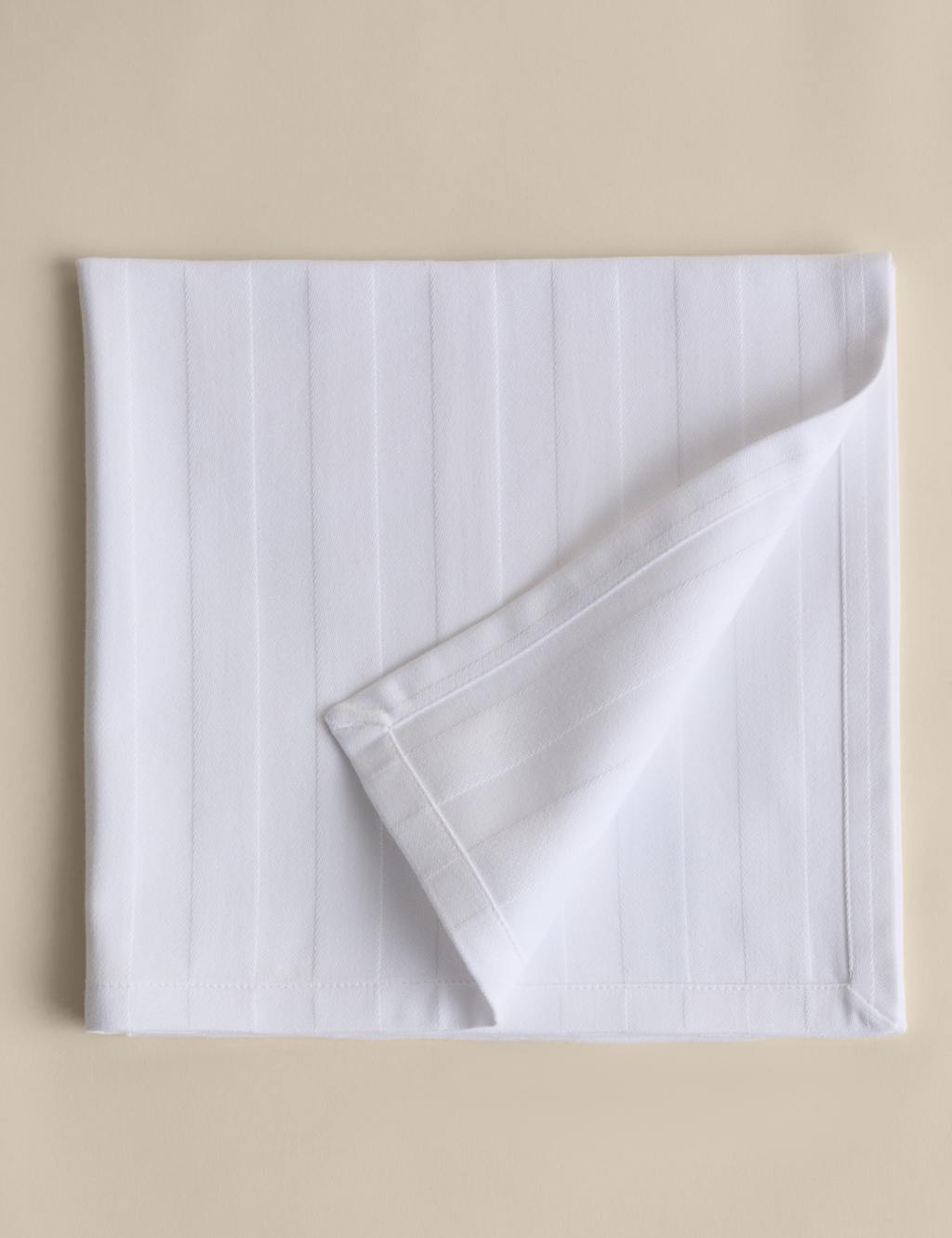 M&S Set of 4 Pure Cotton Sateen Striped Napkins White