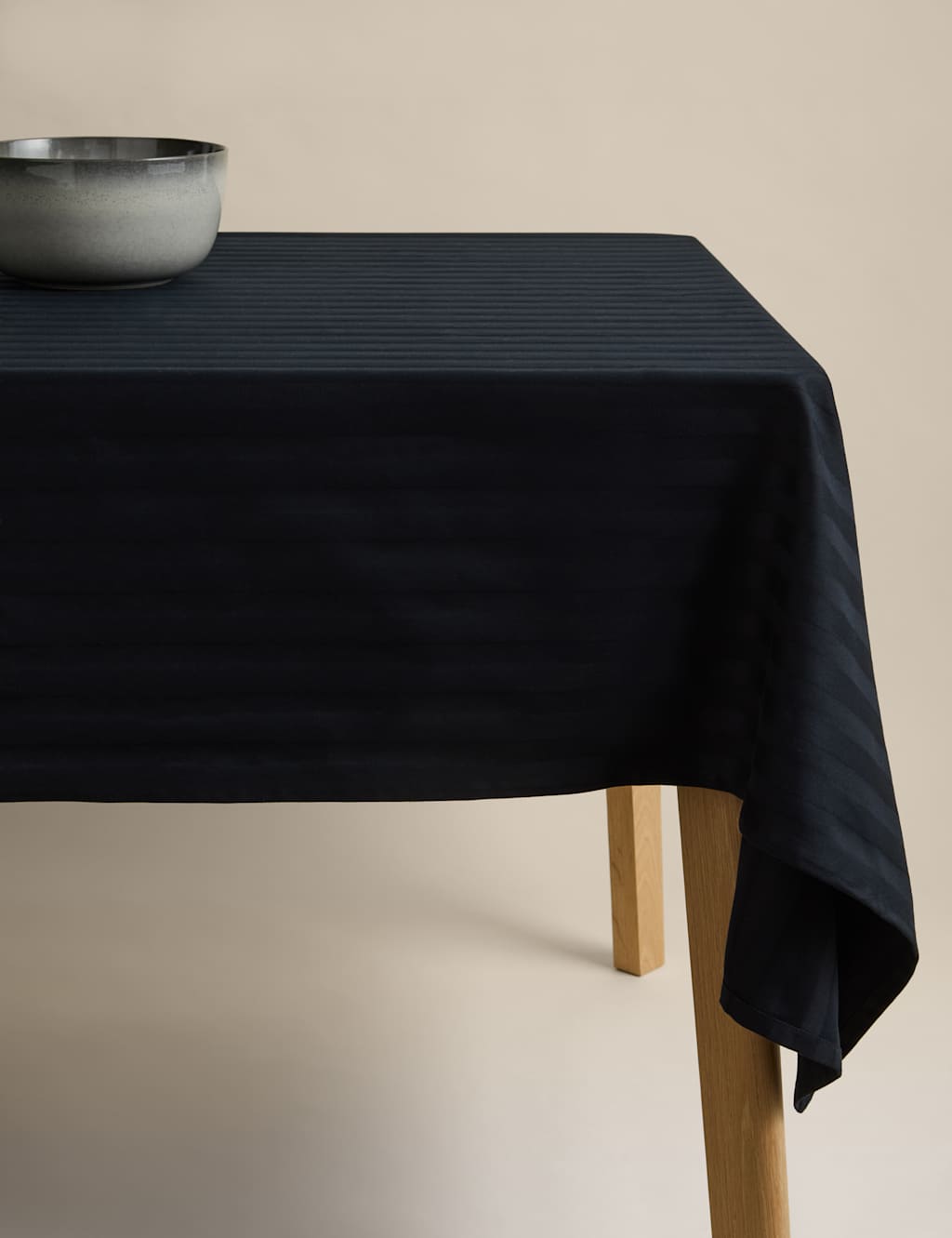 M&S Pure Cotton Sateen Striped Tablecloth Black